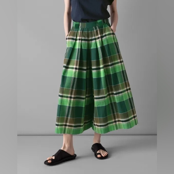 Toast Windbreaker Check Cotton Culottes | Wax Green - Picture 2 of 6